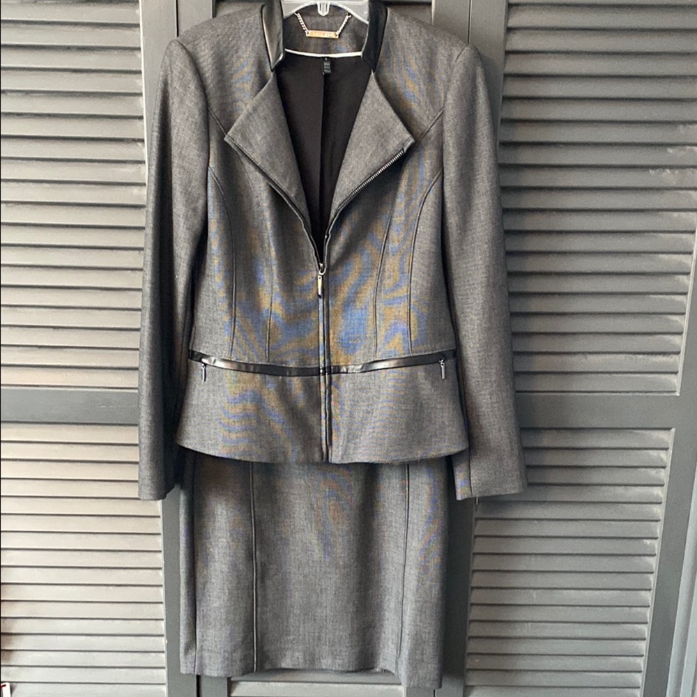 WHBM Gray Blazer and skirt with Notched Lapel and Fitted Waist